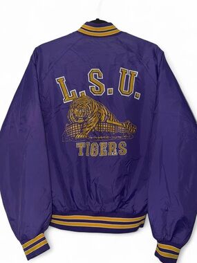 Vintage 80s 90s LSU Louisiana State University tigers satin bomber jacket